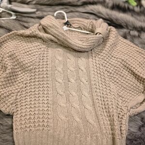 Elegant Cowl Neck Cable Knit Sweater - Beige